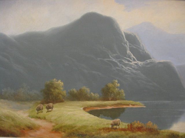 J. Morel Oil Sheep Along a Lakein
