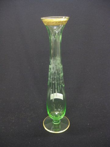 Hawkes Engraved Emerald Glass Vase