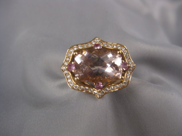 Morganite Diamond & Sapphire Ring rectangular