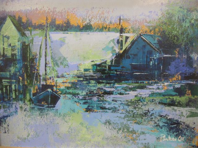 Parker Lee Oil harbour scene on