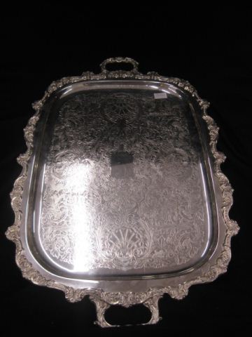 Silverplate Tray fancy floral handled 14fd2e