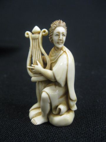 Carved Ivory Netsuke of Lady with 14fd40