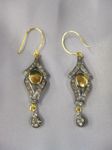 14k Gold & Silver Diamond Earrings