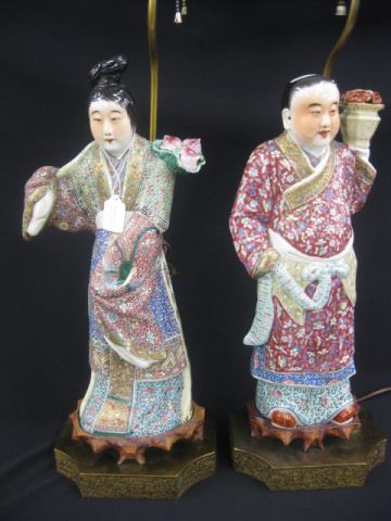 Pair of Famile Rose Porcelain Figural