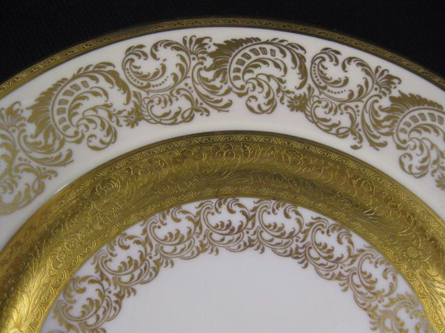 5 Wheeling Gold Encrusted China Plates