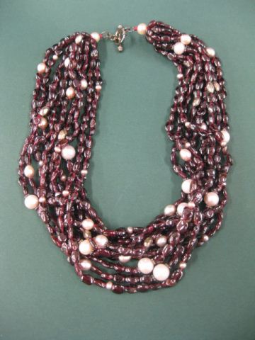 Garnet & Pearl Necklace ten strands