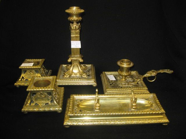 French Victorian Brass Desk Set