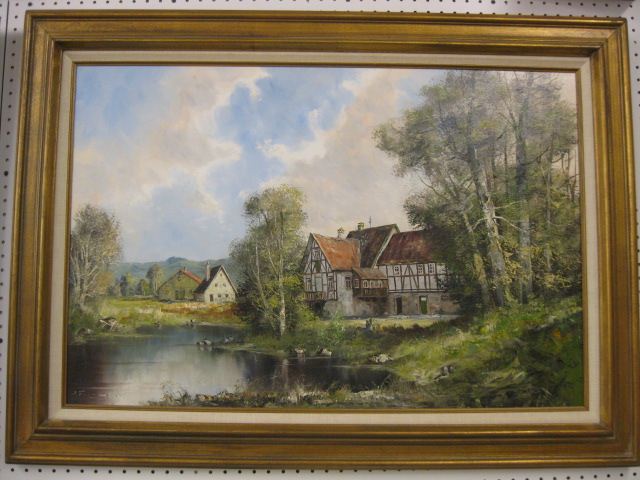 European Oil landscape with houses 14fe2d