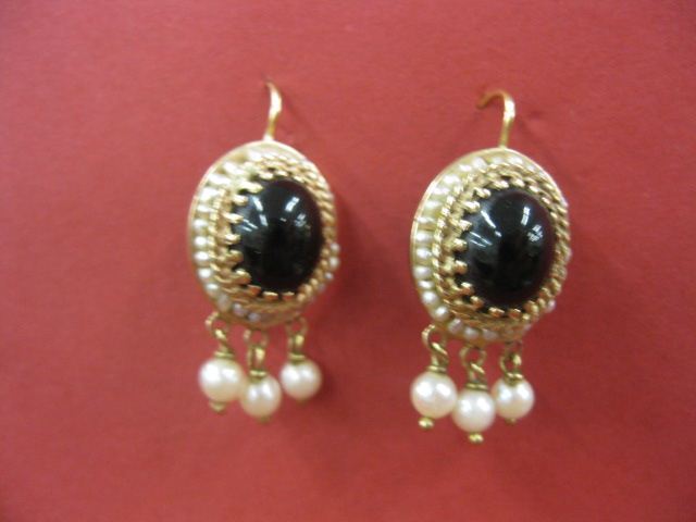 14k Gold Onyx Pearl Earrings 14fe27