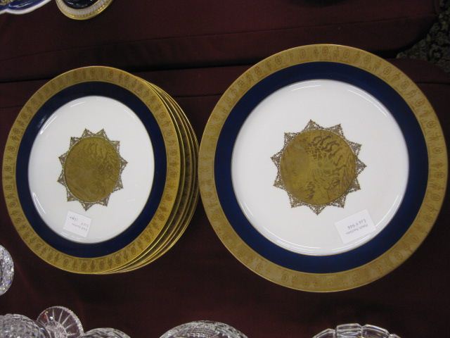 Set of 12 Gold Encrusted Porcelain Plates