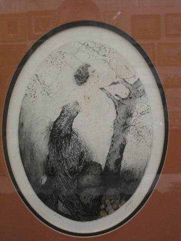 Kaby Drypoint Etching deco lady looking