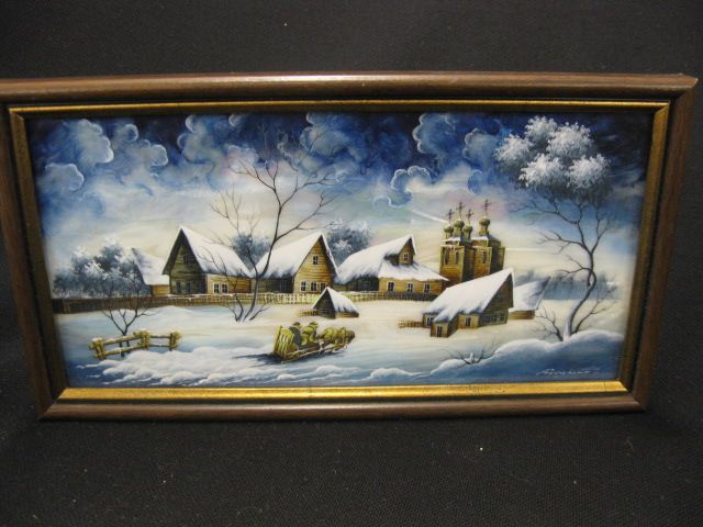 Russian Lacquerware Plaque winter 14fea1