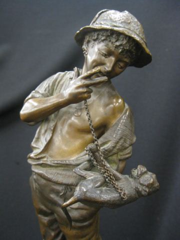 Bronze of a Boy and Monkey signed