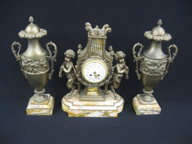 French Bronzed Figural Mantle Clock 14fee5