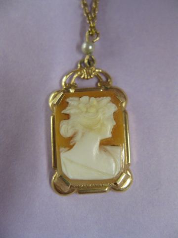 10k Gold Cameo Necklace carved 14ff10