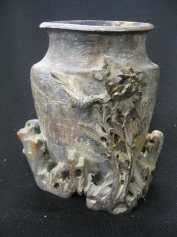 Chinese Carved Soapstone Vase bird &