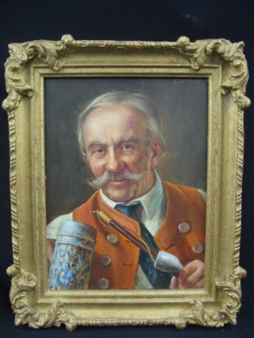 E Dorner Oil German Man with Pipe  14ff29