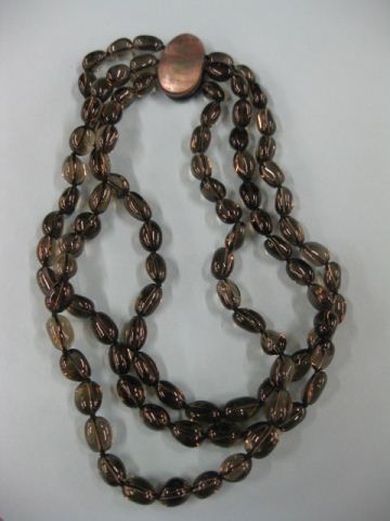 Smokey Quartz Necklace 3 strands 14ff57