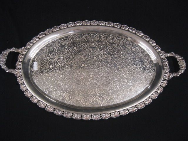 Silverplate Tray elaborate floral oval