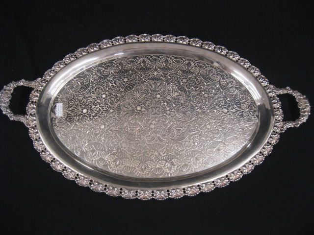 Silverplate Tray elaborate floral 14ff60