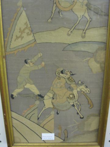 Chinese Embroidered Silk figureson horseback