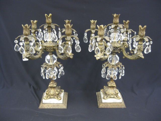 Pair of Bronzed & Crystal Candelbra