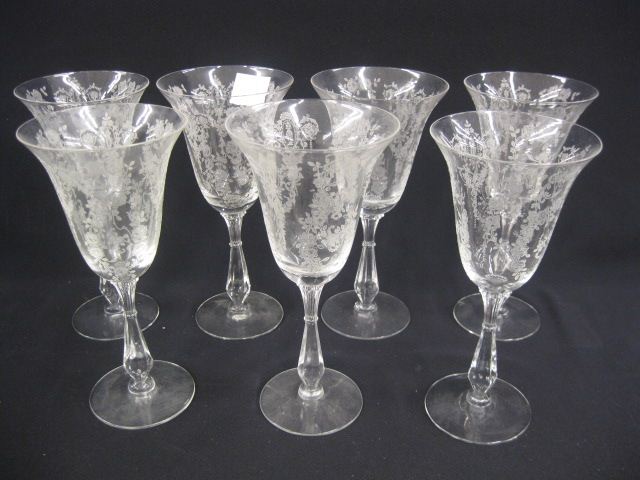 7 Cherokee Rose Tiffin Wine Goblets 14ffc0