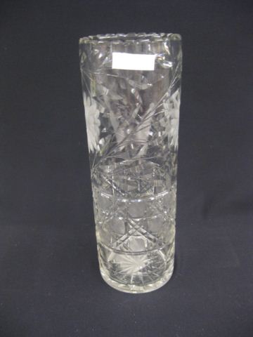 Cut Glass Vase floral and cane cylinderical
