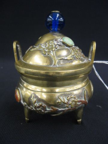 Chinese Jeweled Brass Covered Box