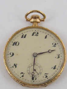 A 14 ct gold open face pocket watch 150070
