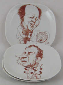 Three small French caricature plates