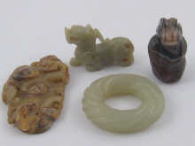 Three Chinese jade one agate carvings