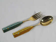 Silver gilt and enamel spoon and