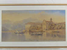 A watercolour of an Italian lakeside