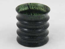 A Chinese spinach jade brushpot ribbed