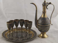 A silver niello liqueur set of six tot