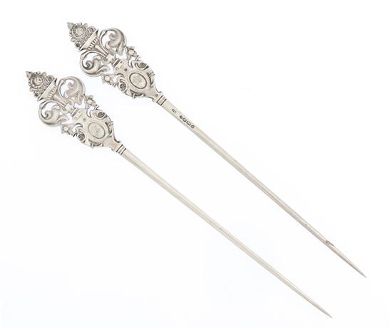 * A Pair of Victorian Silver Skewers