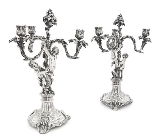 A Pair of Italian Silver Three Light 15049d