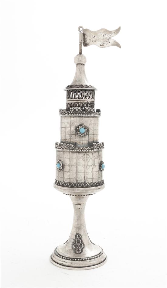 A Judaica Sterling Silver Tower