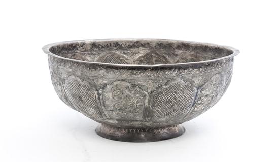 A Middle Eastern Silvered Metal Bowl