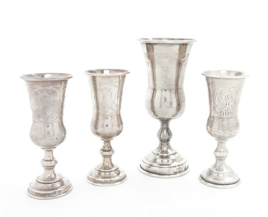 Four Russian Silver Kiddish Cups comprising