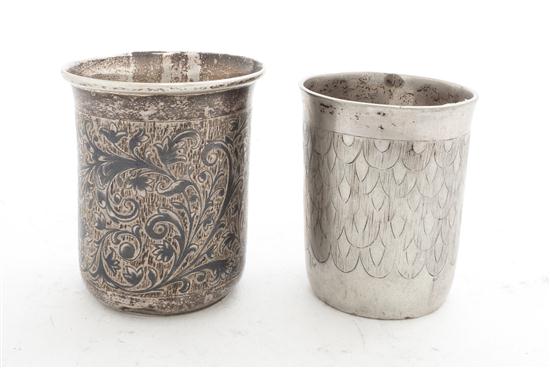 * A Pair of Russian Silver Beakers