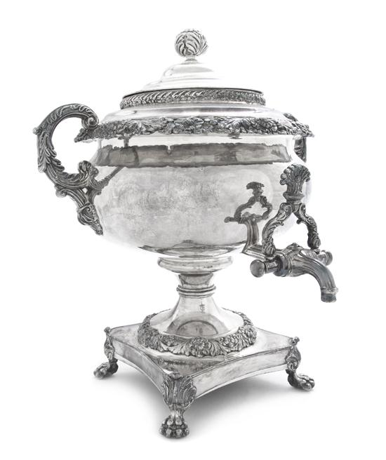 * An English Silverplate Tea Urn