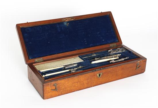 An English Mahogany Cased Drafting Set