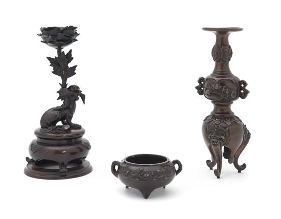 Three Chinese Patinated Metal Articles