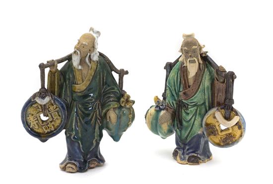 Two Chinese Glazed Shiwan Figures 15083d