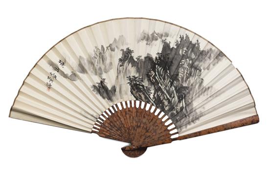 A Chinese Oversized Fan having watercolor