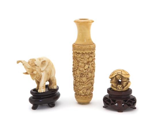 Three Carved Ivory Articles comprising 15083b