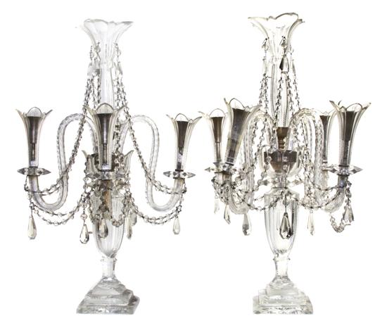 *A Pair of English Cut Glass Four-Light