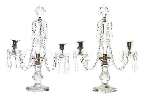  A Pair of English Cut Glass Two Light 150acb